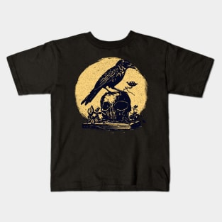 Woodcut Crow Kids T-Shirt